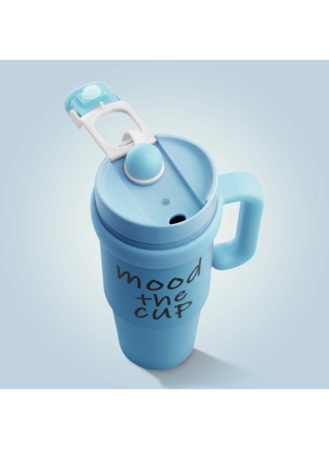 Kimaya Mood The Cup Insulated Water Bottle, Stainless Steel Tumbler with Handle and Lid 2 Straw, Double Insulated Cup 100% Leak Proof for Home Office & Gym 900ml (Bondi Blue) - Image 2