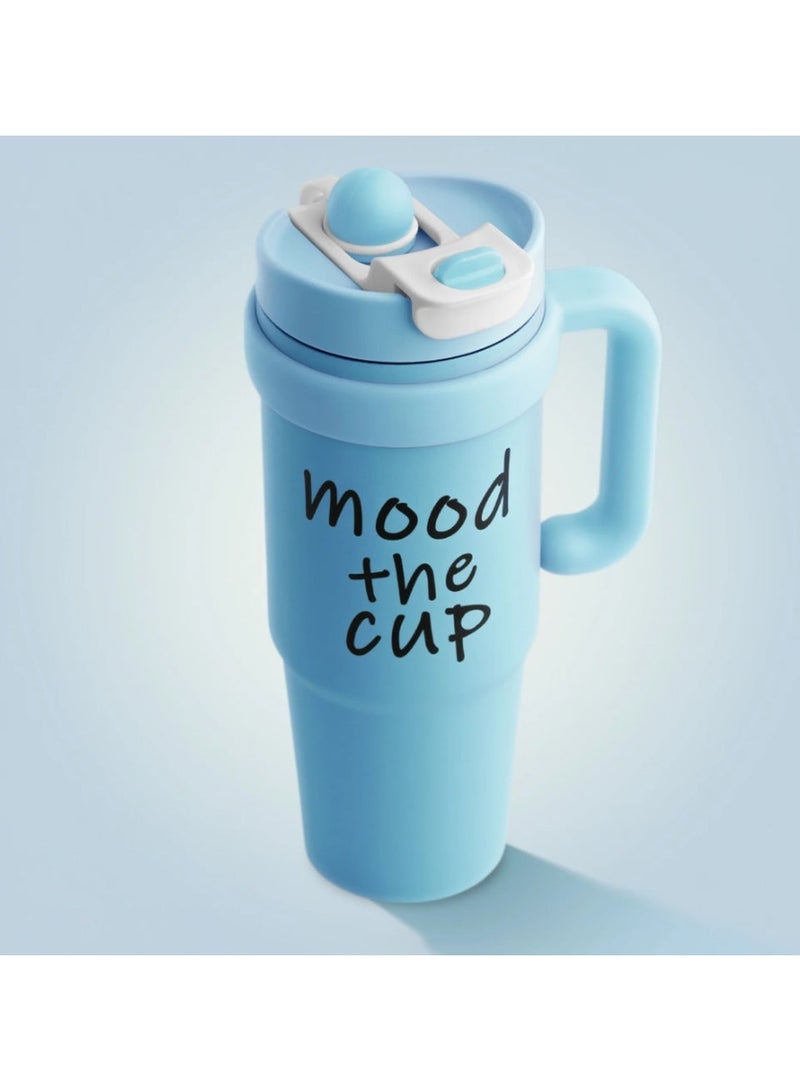Kimaya Mood The Cup Insulated Water Bottle, Stainless Steel Tumbler with Handle and Lid 2 Straw, Double Insulated Cup 100% Leak Proof for Home Office & Gym 900ml (Bondi Blue) - Image 4
