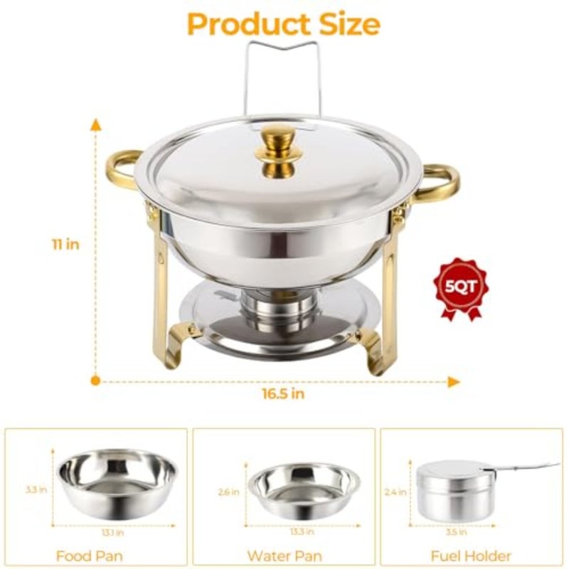Chafing Dishes for Buffet, 4 Pack 5 qt Round Chafing Dish Set with Stainless steel Lids Holders Foldable Frames, Food Grade Stainless Steel Food Warmers for Parties Buffets Banquets, Gold Silver - Image 2