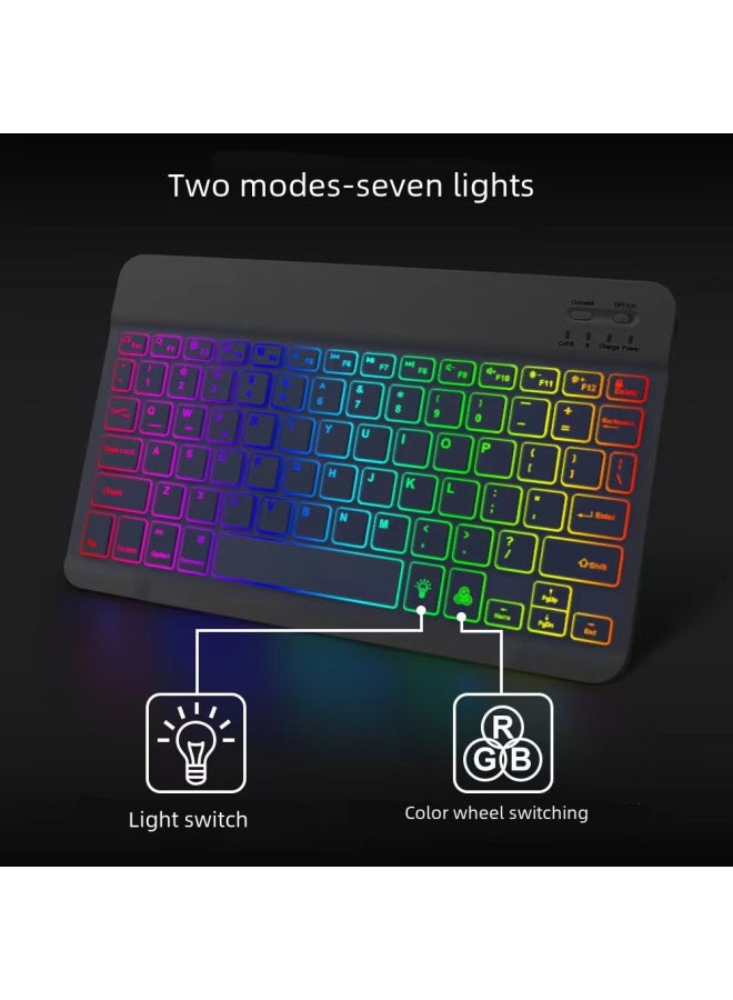 Wireless Backlit Bluetooth Keyboard Rgb Colorful Gradient Glowing Mouse Set Ipad Phone Tablet Digital Computer Keyboard Mouse-Color:10inch Gradient Backlit Keyboard + Luminous Rechargeable Mouse - White Set