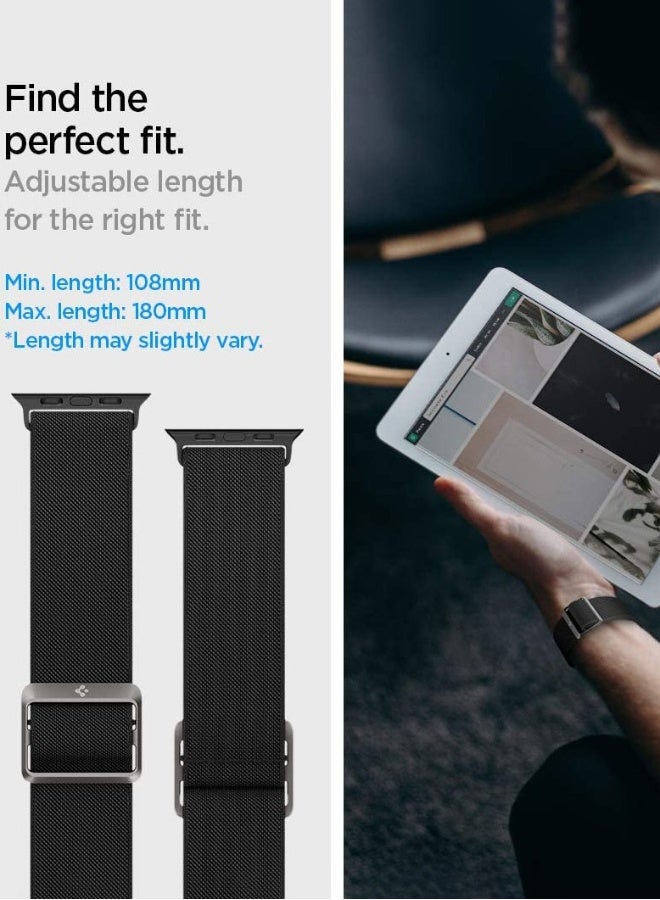 NIBEMINENT Lite Fit Band for Apple Watch 10 (46mm), 49mm, Series 9 /8 /7 45mm, Series 6/SE2/SE/5/4 44mm and Series 3/2/1  /42mm Nylon Solo Loop - Black  - Image 5