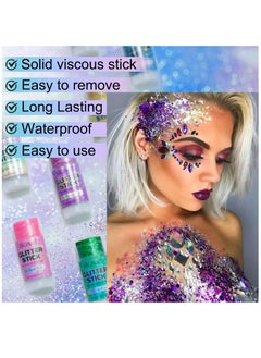 IKZEE Body Glitter Gel Stick for Women & Girls Easy to Apply & Remove Festival Glitter Liquid Eyeshadow Mermaid Sequins Chunky Glitter Gel Cosmetic for Body Face Hair Nails Makeup No.02  - Image 3