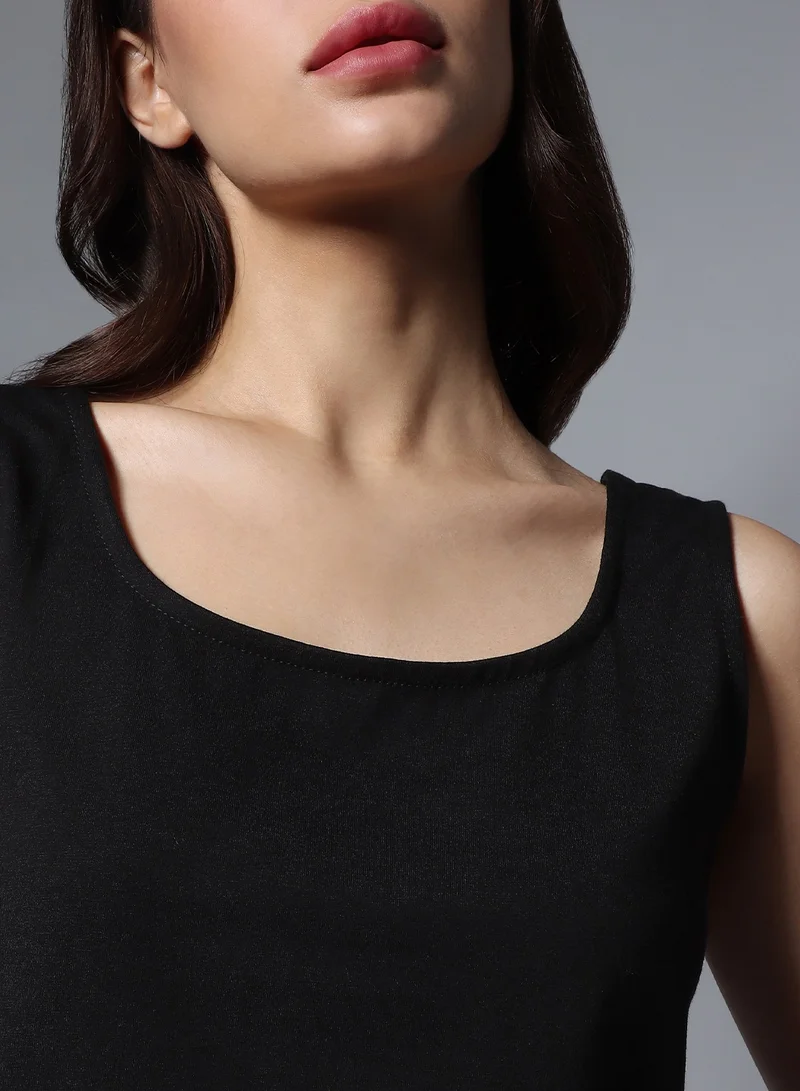 HIGH STAR Crop Black Sleeveless Top for Women, Square Neck Design