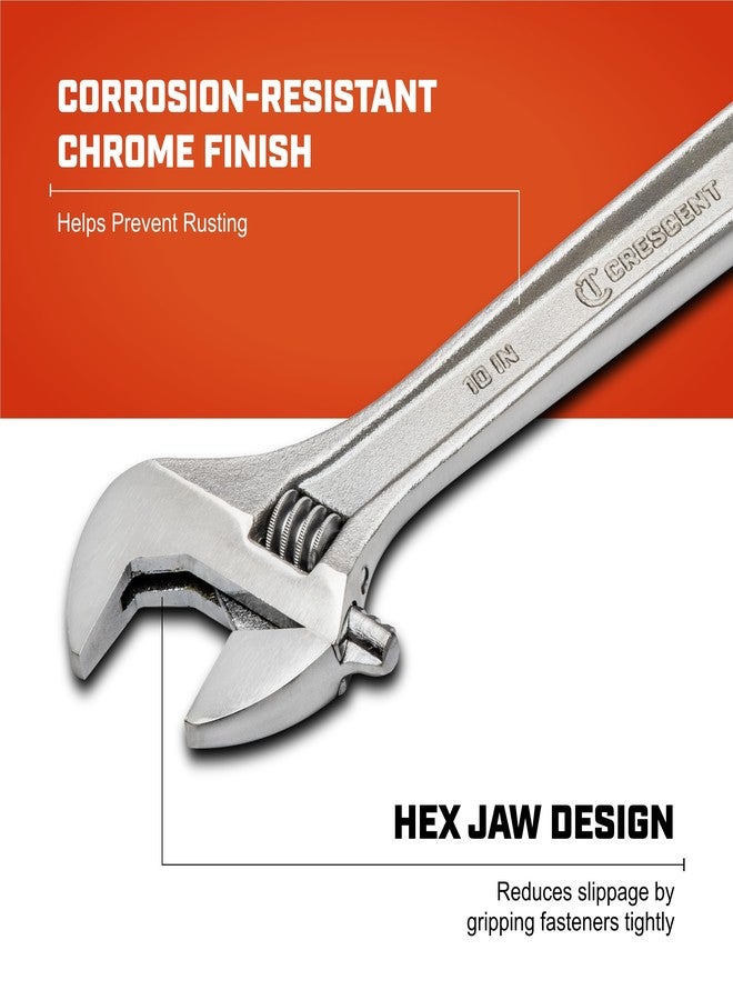 كريسنت مفتاح ربط كريسنت قابل للتعديل، مقاس 10 بوصات، معبأ في صندوق، مفاتيح ميكانيكية وسباكة، مع نقش أكبر وفك سداسي، مطلي بالكروم لمقاومة الصدأ والتآكل، يقلل من التعب والإجهاد، أداة يدوية ميكانيكية، AC210BK - Image 3