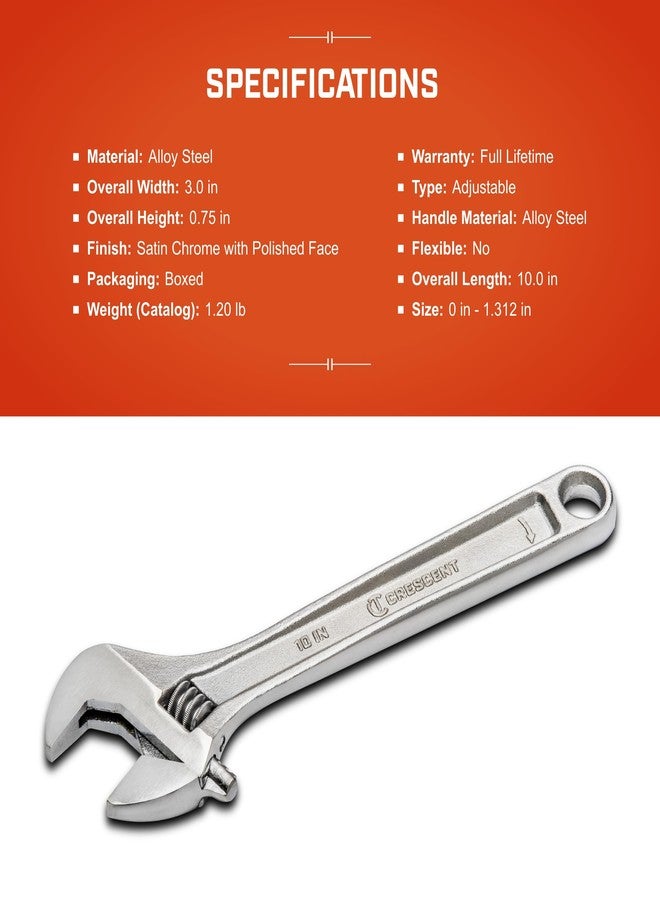 كريسنت مفتاح ربط كريسنت قابل للتعديل، مقاس 10 بوصات، معبأ في صندوق، مفاتيح ميكانيكية وسباكة، مع نقش أكبر وفك سداسي، مطلي بالكروم لمقاومة الصدأ والتآكل، يقلل من التعب والإجهاد، أداة يدوية ميكانيكية، AC210BK - Image 5