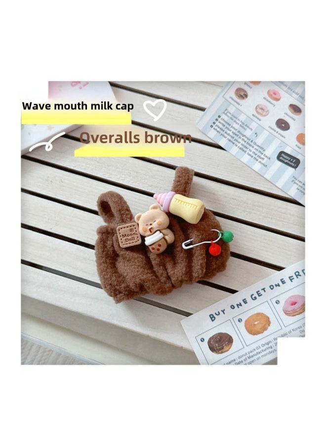 The First And Second Generation Labubu Doll Clothes 17cm Labubu Cloth 10cm Cotton Doll Rabbit Small House Plush Hat Cute Rabbit Hat-Specifications:Small-Color:Boyite Milk Cover Overalls Brown  - Image 1