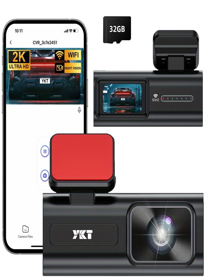 YKT 2K Car Dash Camera, Mini Dashcam Front Camera WiFi Dash Cam Front 1440P with 32GB Card, App Control, 24H Parking Monitor, Loop Recording, Night Vision, 170° WDR Support 128GB (H31) - Image 1