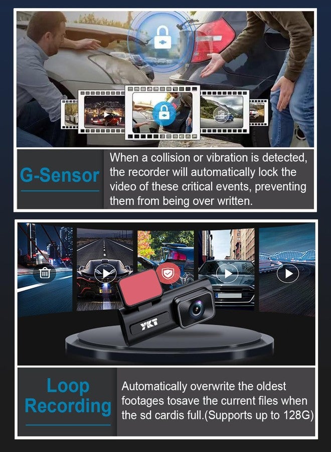 YKT 2K Car Dash Camera, Mini Dashcam Front Camera WiFi Dash Cam Front 1440P with 32GB Card, App Control, 24H Parking Monitor, Loop Recording, Night Vision, 170° WDR Support 128GB (H31) - Image 5