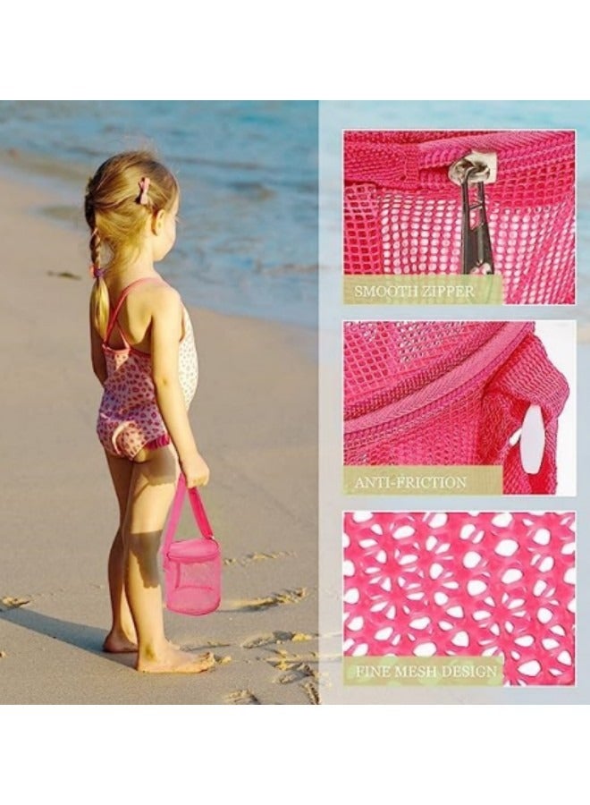 GGEROU 2Pcs Beach Toy Shell Bag for Kids,Mesh Beach Seashell Bag with Zipper and Adjustable Shoulder Strap for Holding Beach Toys Outdoor Pink  - Image 5