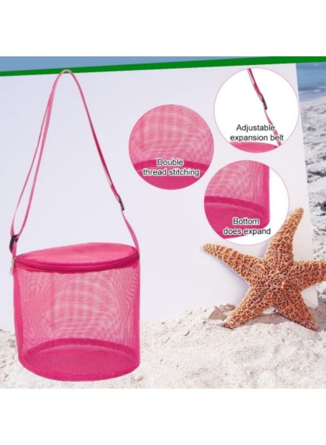 GGEROU 2Pcs Beach Toy Shell Bag for Kids,Mesh Beach Seashell Bag with Zipper and Adjustable Shoulder Strap for Holding Beach Toys Outdoor Pink  - Image 2
