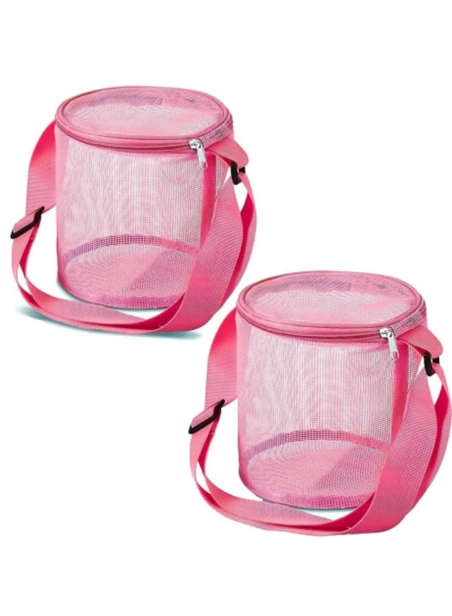 GGEROU 2Pcs Beach Toy Shell Bag for Kids,Mesh Beach Seashell Bag with Zipper and Adjustable Shoulder Strap for Holding Beach Toys Outdoor Pink  - Image 1