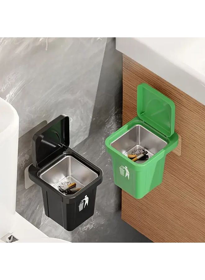 Black Modern Hanging Ashtray Stainless Steel Wall Mounted Mini Trash Can With Lid - Image 2