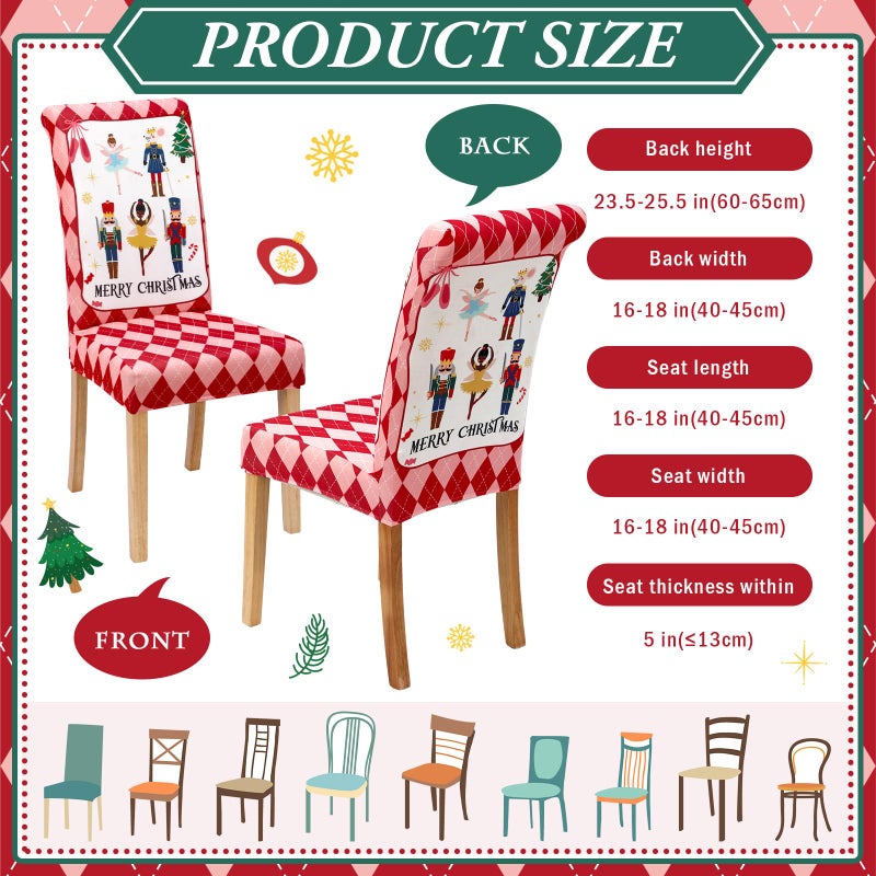 Fuweave 6 PCS Merry Christmas Nutcracker Crait يغطي مقعد غرفة الطعام في فصل الشتاء أغطية مقعد عيد الميلاد غطاء محامي المقعد لحفلات المطبخ مزرعة - Image 2