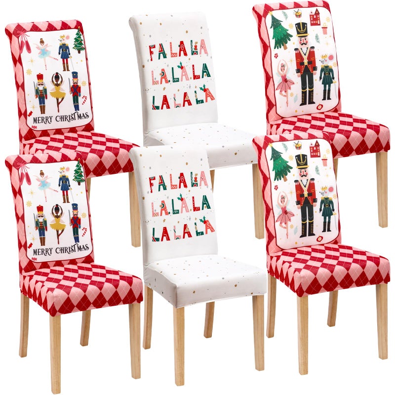 Fuweave 6 PCS Merry Christmas Nutcracker Crait يغطي مقعد غرفة الطعام في فصل الشتاء أغطية مقعد عيد الميلاد غطاء محامي المقعد لحفلات المطبخ مزرعة - Image 1