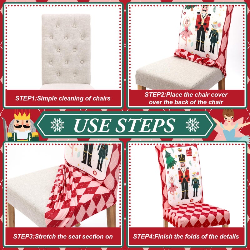 Fuweave 6 PCS Merry Christmas Nutcracker Crait يغطي مقعد غرفة الطعام في فصل الشتاء أغطية مقعد عيد الميلاد غطاء محامي المقعد لحفلات المطبخ مزرعة - Image 3