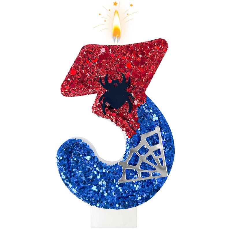 WQINX Red and Blue with Silver Spider Web Birthday Candles, Spider Cartoon Theme Happy Candle Cake Decoration Suitable for Boys and Girls Children's Party Supplies (3) - Image 1