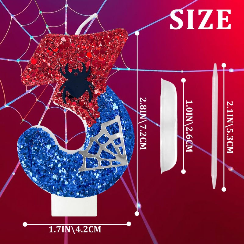 WQINX Red and Blue with Silver Spider Web Birthday Candles, Spider Cartoon Theme Happy Candle Cake Decoration Suitable for Boys and Girls Children's Party Supplies (3) - Image 2