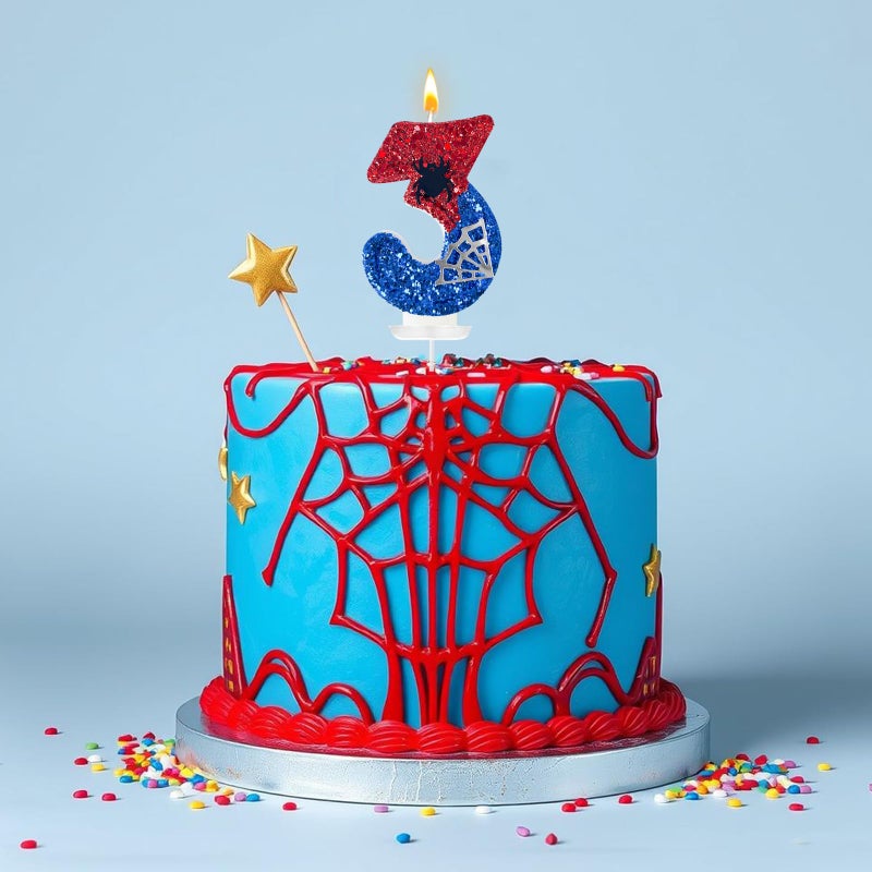 WQINX Red and Blue with Silver Spider Web Birthday Candles, Spider Cartoon Theme Happy Candle Cake Decoration Suitable for Boys and Girls Children's Party Supplies (3) - Image 5