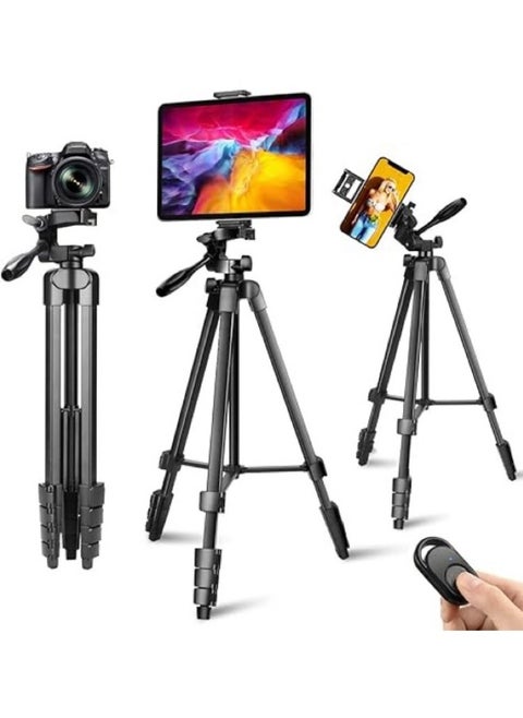 1.4M Black Iron Bluetooth Tripod, Universal for Phone and Camera, 10m Remote Control, Ideal for Live Streaming and Photography, Adjustable Height for Outdoor and Indoor Use