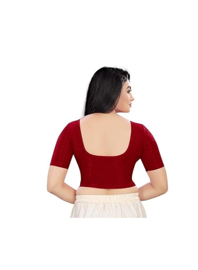 Women's Balloon Sleeve Crop Top Blouse - Stretchable Lycra Free Size For Saree & Lehenga