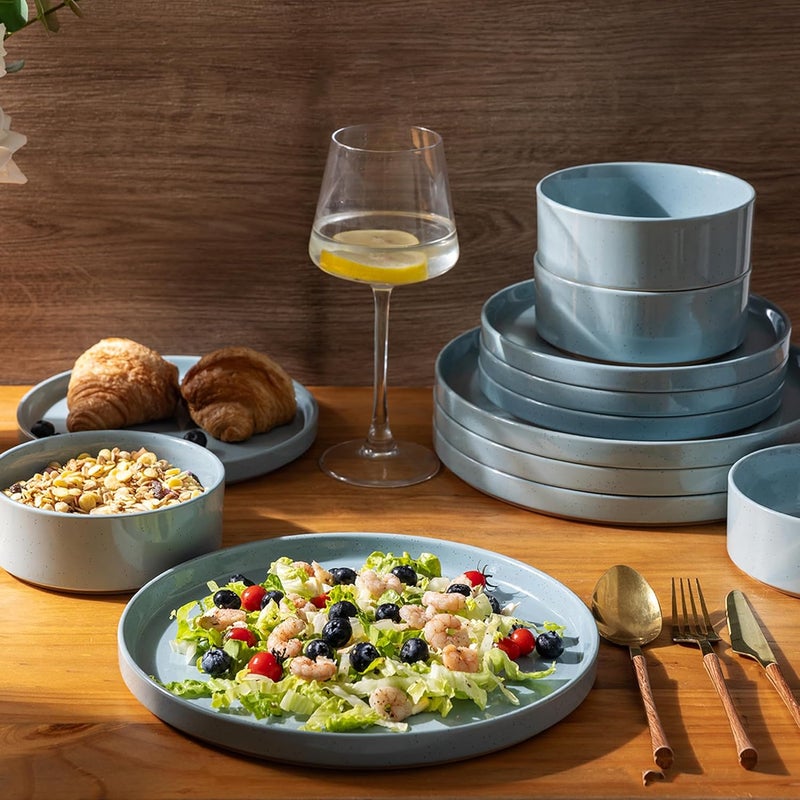 AmorArc Ceramic Dinnerware Set for 8  Speckled Stoneware Plates and Bowls with Rustic Terracotta Underside Scratch ResistantDishwasher  Microwave Safe Dishes Sets 24pcs Blue - Image 3