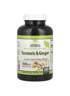 Herbal Secrets Herbal Secrets, Turmeric & Ginger, 500 mg, 180 Veggie Capsules  - Image 1