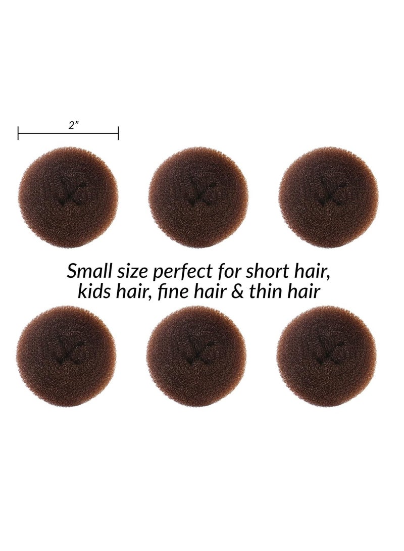 Styla Hair Styla Hair Small Donut Bun Maker for Kids Hair Buns - Easy Ballet and Sock Buns (6pc Brown 2 Inch Size)  - Image 2