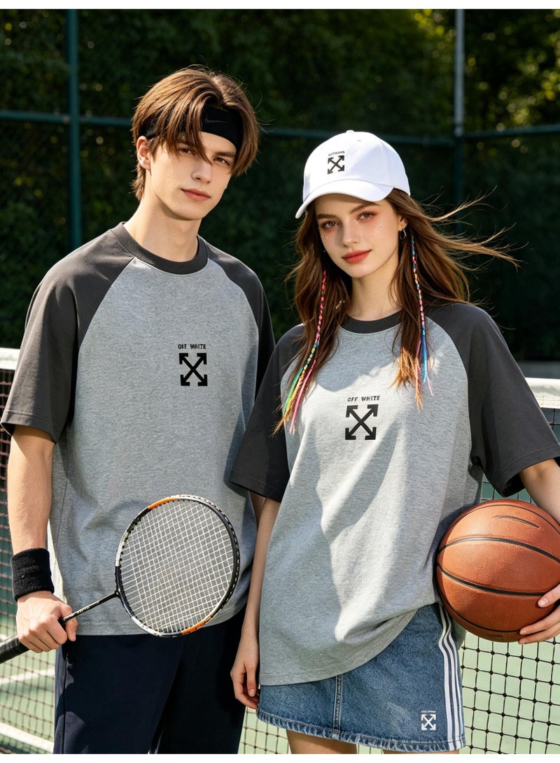 OFF-WHITE Loose short-sleeved T-shirts for men and women with shoulder inserts in summer with contrast stitching. - Image 1