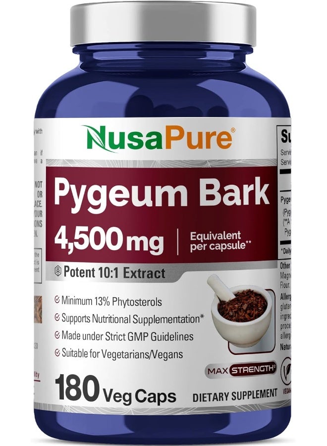 نوسابيور Pygeum Bark 4500mg 180 كبسولة نباتية (غير معدلة وراثيًا وخالية من الغلوتين) تدعم صحة المسالك البولية والبروستاتا لدى الرجال - تقلل الالتهابات الماركة: نصبيور - Image 1
