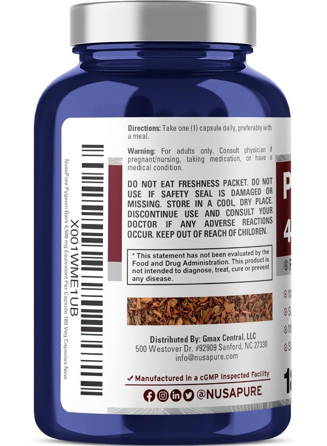 نوسابيور Pygeum Bark 4500mg 180 كبسولة نباتية (غير معدلة وراثيًا وخالية من الغلوتين) تدعم صحة المسالك البولية والبروستاتا لدى الرجال - تقلل الالتهابات الماركة: نصبيور - Image 3