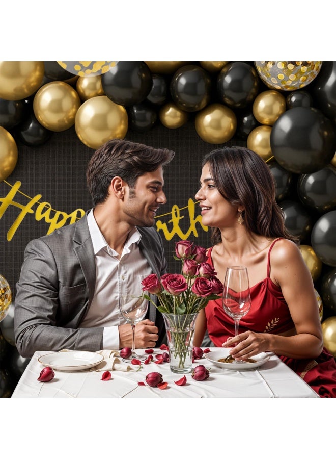 MAMATOONS 77pcs Black Gold Birthday Party Decoration Set, Black and Gold Theme Party Decorations with Happy Birthday Banner Confetti Balloons Metallic Gold and Matte Black Balloons Black Square Fringe Curtain Cake Toppers for Girls Women Men Kids - Image 4