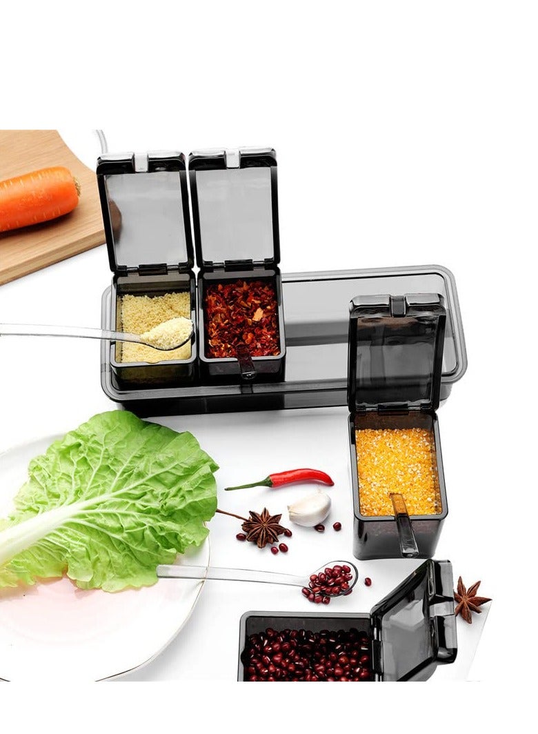 Acrylic Spice Pots Set,4Pcs Black Clear Seasoning Rack | Storage Container with Lids, Spoons,Condiment Jars for Kitchen, Counter, Food Storage - Image 5
