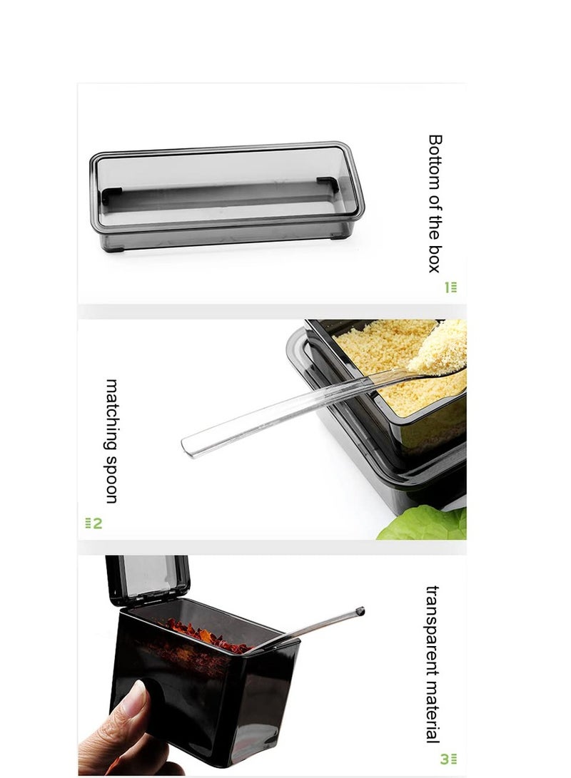 Acrylic Spice Pots Set,4Pcs Black Clear Seasoning Rack | Storage Container with Lids, Spoons,Condiment Jars for Kitchen, Counter, Food Storage - Image 3