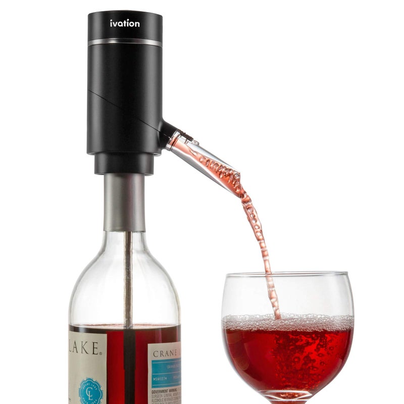 Ivation Electric Wine Aerator and Dispenser Rechargeable Automatic Wine Pourer with Touch Button Control Precision Spout OnOff Aeration Extension Tube and Micro USB Cable Just Press to Pour