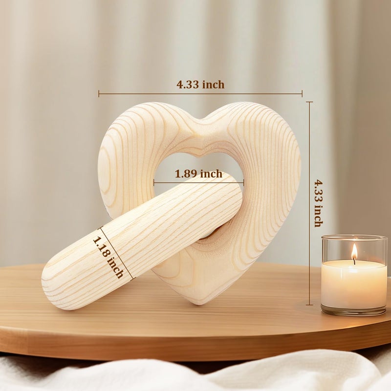 Leetous Valentine Wooden Heart Decor Joined Together Forever, Valentines Day Interlocking Heart Gifts for Wedding Engagement Anniversary, Wooden Connected Aesthetic Decorations for Shelf Table Home Coffee Bar - Image 2