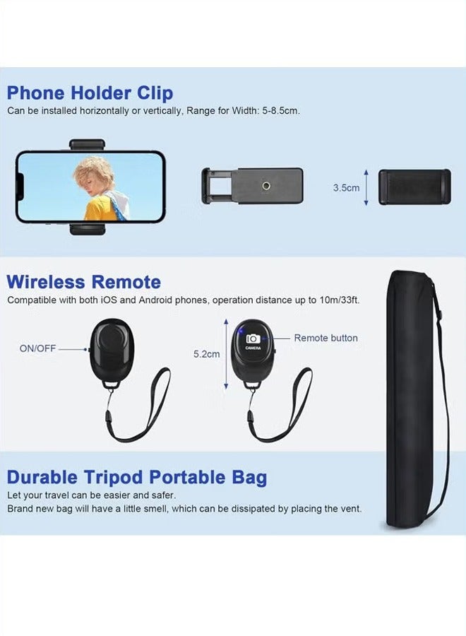 بيوينتي حامل ثلاثي للكاميرا ثلاثي الأوضاع مصنوع من سبائك الألومنيوم حامل ثلاثي للهاتف المحمول بطول 170 سم مع جهاز تحكم عن بعد ثلاثي الأوضاع للهاتف المحمول وحقيبة تخزين بمشبك للهاتف المحمول يدعم كاميرات DSLR و - Image 3