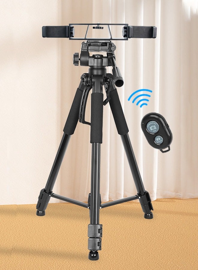 بيوينتي حامل ثلاثي للكاميرا ثلاثي الأوضاع مصنوع من سبائك الألومنيوم حامل ثلاثي للهاتف المحمول بطول 170 سم مع جهاز تحكم عن بعد ثلاثي الأوضاع للهاتف المحمول وحقيبة تخزين بمشبك للهاتف المحمول يدعم كاميرات DSLR و - Image 1