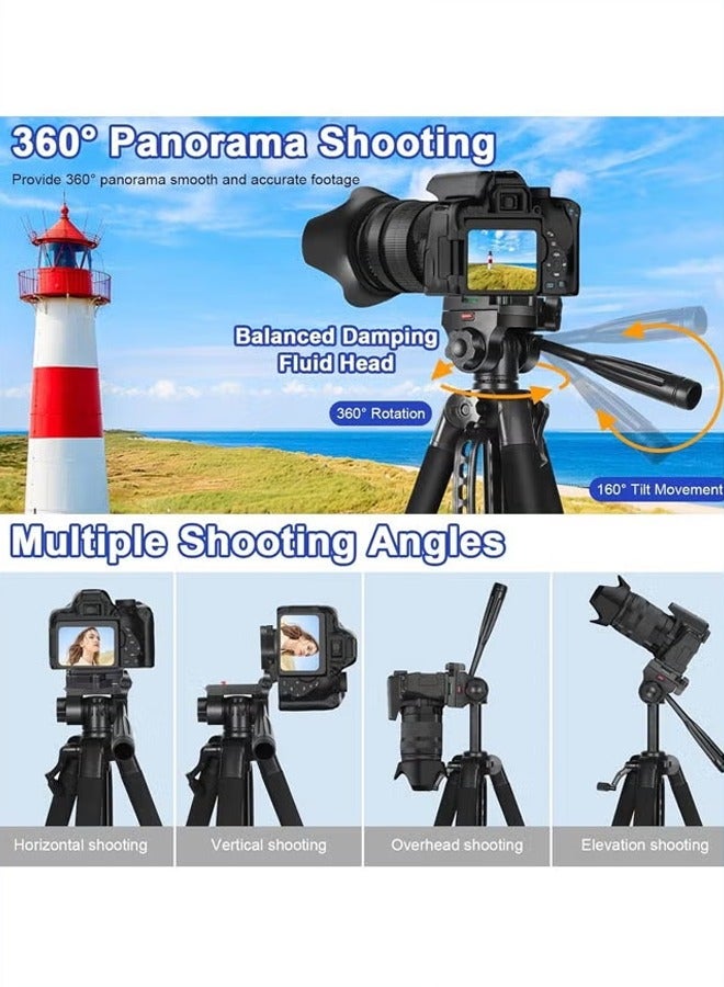 بيوينتي حامل ثلاثي للكاميرا ثلاثي الأوضاع مصنوع من سبائك الألومنيوم حامل ثلاثي للهاتف المحمول بطول 170 سم مع جهاز تحكم عن بعد ثلاثي الأوضاع للهاتف المحمول وحقيبة تخزين بمشبك للهاتف المحمول يدعم كاميرات DSLR و - Image 5