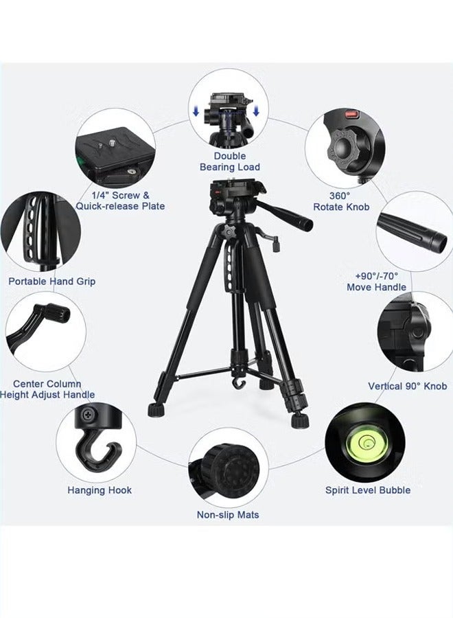 بيوينتي حامل ثلاثي للكاميرا ثلاثي الأوضاع مصنوع من سبائك الألومنيوم حامل ثلاثي للهاتف المحمول بطول 170 سم مع جهاز تحكم عن بعد ثلاثي الأوضاع للهاتف المحمول وحقيبة تخزين بمشبك للهاتف المحمول يدعم كاميرات DSLR و - Image 4