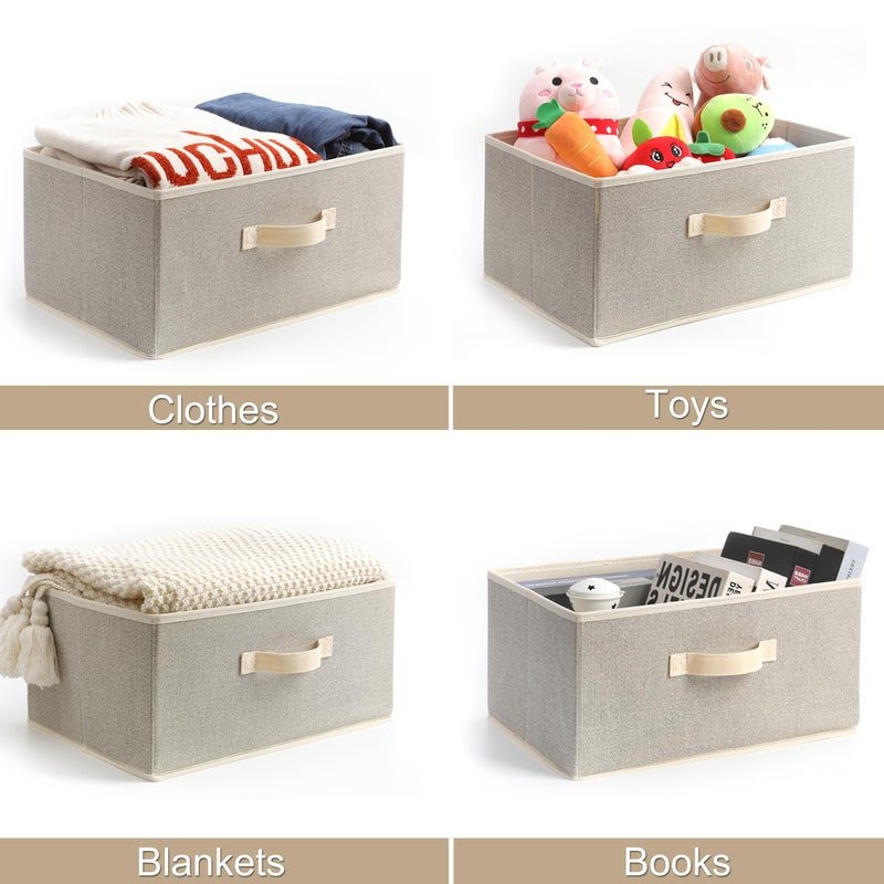 EITMOW 15.7 Inch Storage Baskets, Woven Fabric Bins, Storage Cubes with Reinforced Handles, Organizer Bins for Closet Shelves, Foldable, for Clothes (Beige, 3PCS/15.7*11*7.8inch) - Image 3