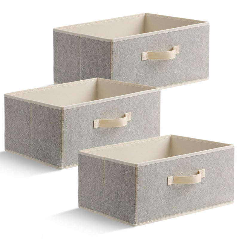 EITMOW 15.7 Inch Storage Baskets, Woven Fabric Bins, Storage Cubes with Reinforced Handles, Organizer Bins for Closet Shelves, Foldable, for Clothes (Beige, 3PCS/15.7*11*7.8inch) - Image 1