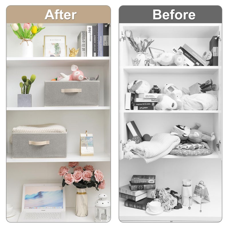 EITMOW 15.7 Inch Storage Baskets, Woven Fabric Bins, Storage Cubes with Reinforced Handles, Organizer Bins for Closet Shelves, Foldable, for Clothes (Beige, 3PCS/15.7*11*7.8inch) - Image 5
