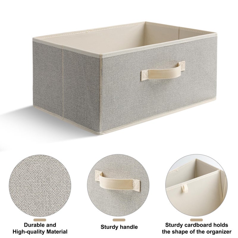EITMOW 15.7 Inch Storage Baskets, Woven Fabric Bins, Storage Cubes with Reinforced Handles, Organizer Bins for Closet Shelves, Foldable, for Clothes (Beige, 3PCS/15.7*11*7.8inch) - Image 4