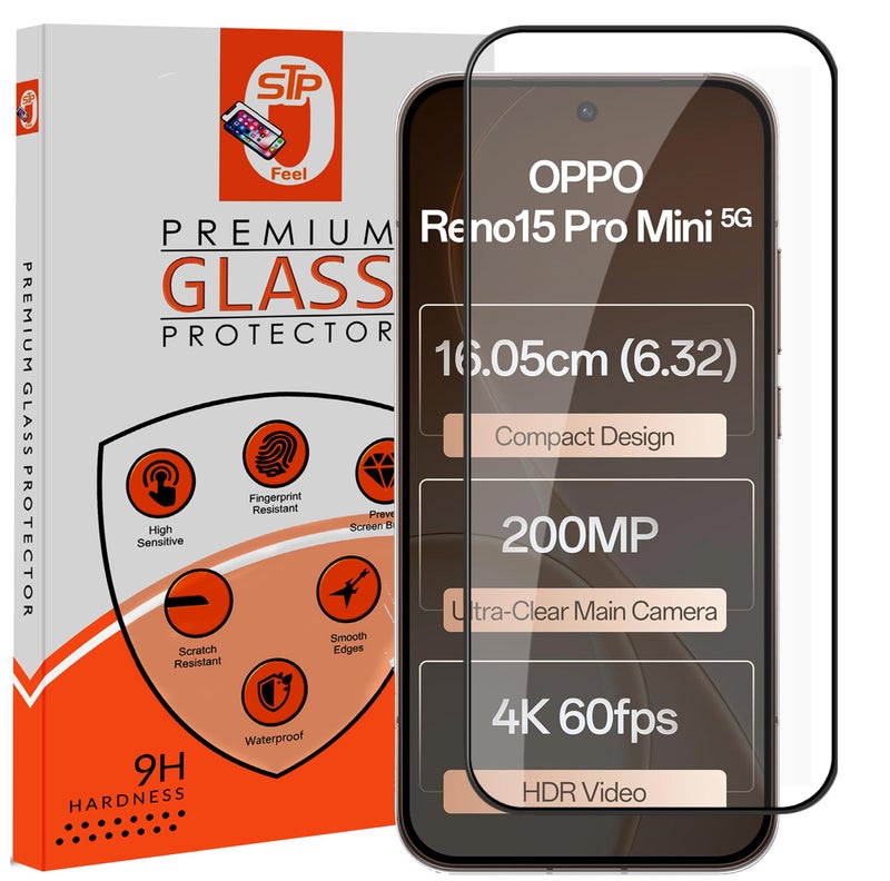 STP FEEL® Premium HD+ Tempered Glass Screen Protector Guard Compatible For Oppo Reno 15 Pro Mini 5G (6.32 Inch, Pack of 1) | Edge to Edge Coverage With Easy to installation kit for Smartphone - Image 1