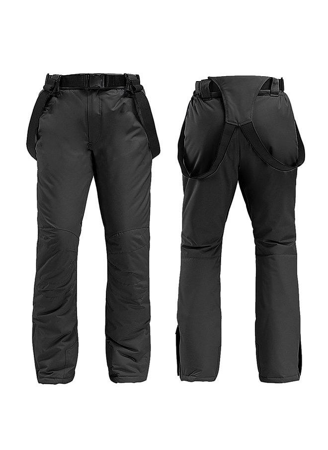 Generic - Winter Warm Snow Pants Waterproof Skiing Pants Trousers with Removable Suspenders for Men Women Skiing Snowboarding Shoveling Black - Image 1