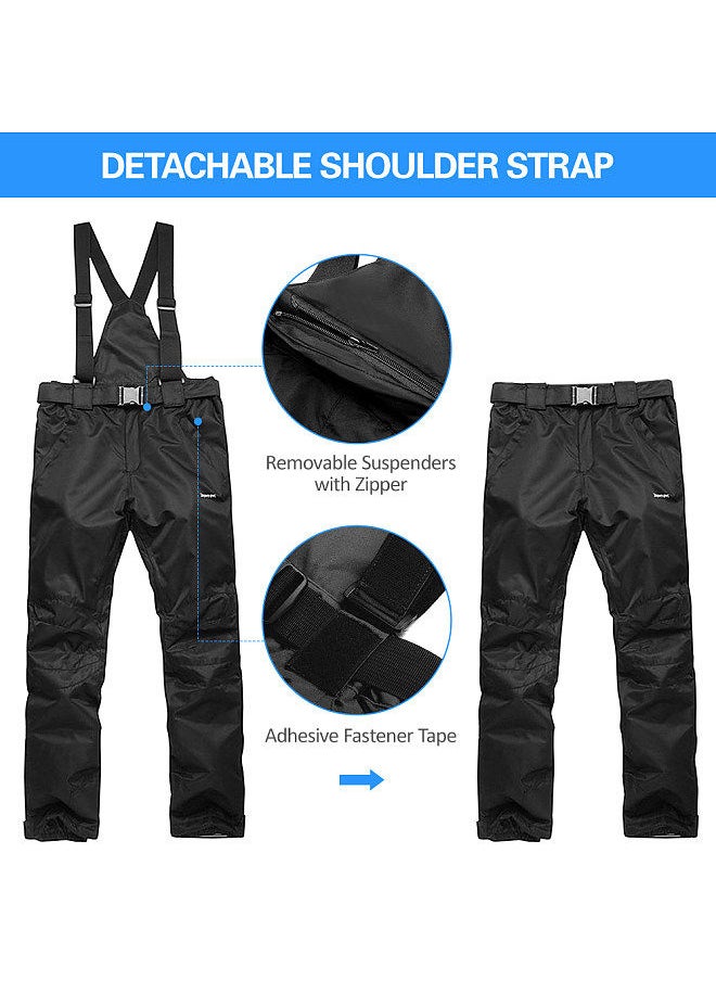 Generic - Winter Warm Snow Pants Waterproof Skiing Pants Trousers with Removable Suspenders for Men Women Skiing Snowboarding Shoveling Black - Image 1