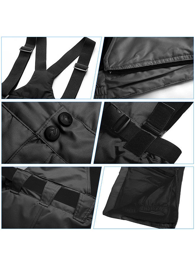 Generic - Winter Warm Snow Pants Waterproof Skiing Pants Trousers with Removable Suspenders for Men Women Skiing Snowboarding Shoveling Black - Image 1