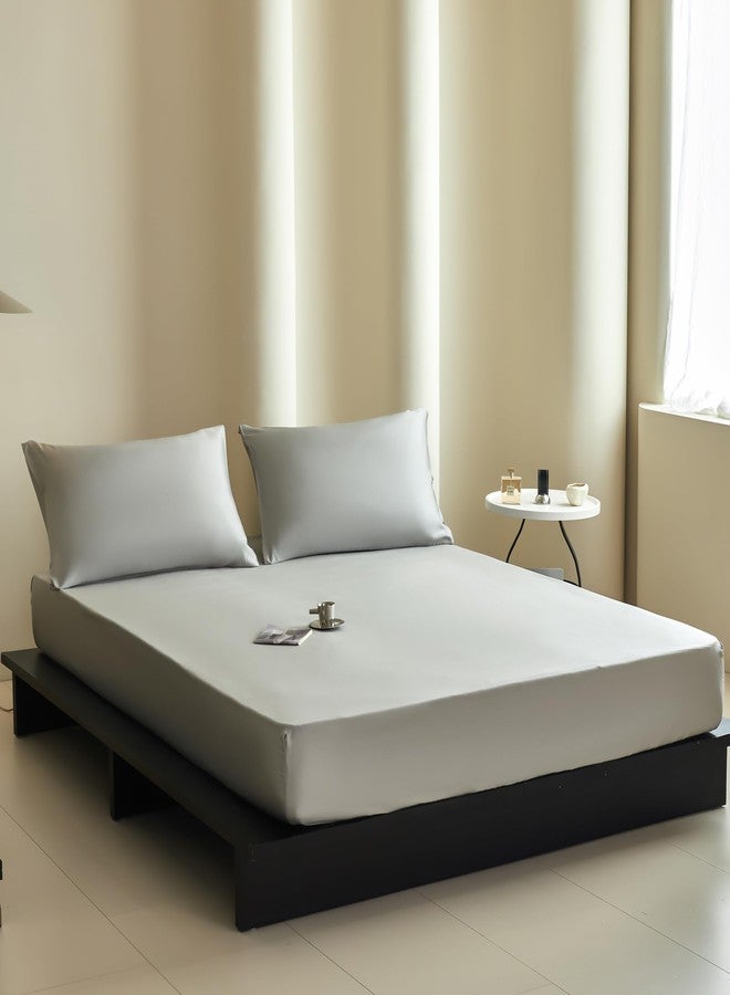 سيمبل آند أوبيولنس طقم ملاءات Simple&Opulence مصنوع من 100% تينسل أوكالبتوس ليوسيل، 4 قطع، ماص للرطوبة، جيب عميق، ملاءات ناعمة كالحرير وباردة لجميع الفصول (رمادي فاتح، كامل) - Image 2