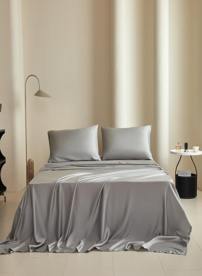 سيمبل آند أوبيولنس طقم ملاءات Simple&Opulence مصنوع من 100% تينسل أوكالبتوس ليوسيل، 4 قطع، ماص للرطوبة، جيب عميق، ملاءات ناعمة كالحرير وباردة لجميع الفصول (رمادي فاتح، كامل) - Image 1