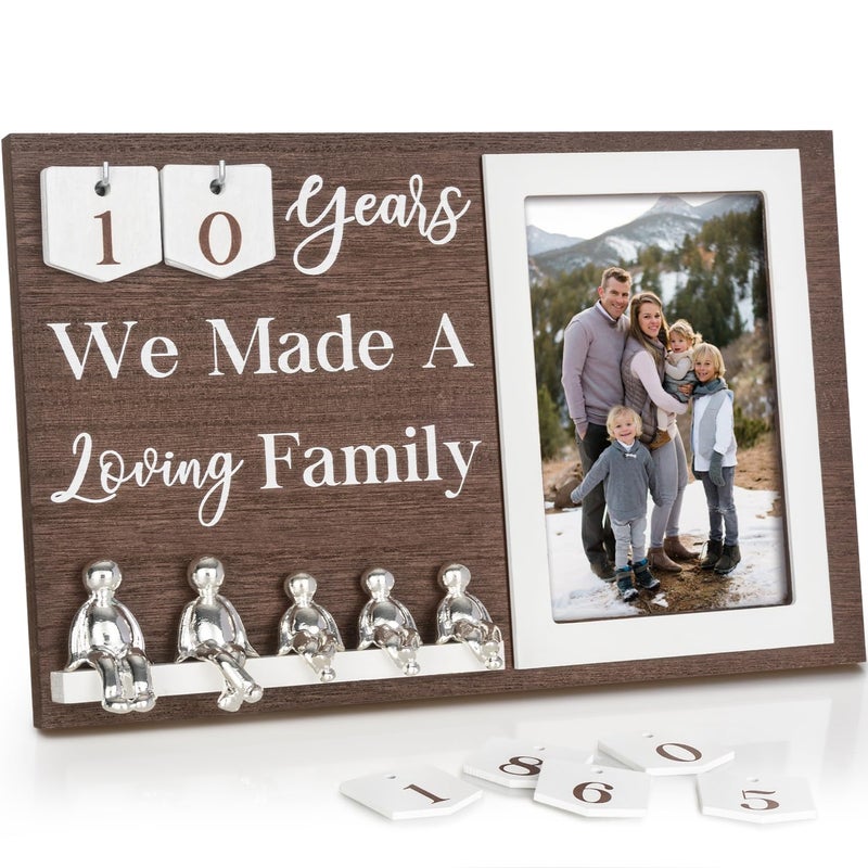 BESZONE Anniversary Idea for Wife Gifts 10th Year Wedding Anniversaries Tin Gift for Couples Him Her Husband Aluminum Sculptures Family Tree Picture Frame Keepsake Decor Sculptures DIY Personalized